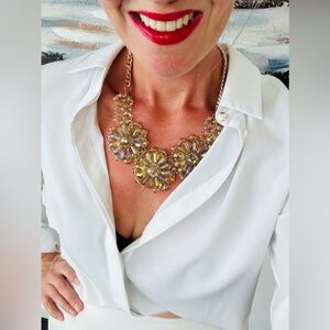 BANANA REPUBLIC Multicoloured Gold Floral Statement Necklace